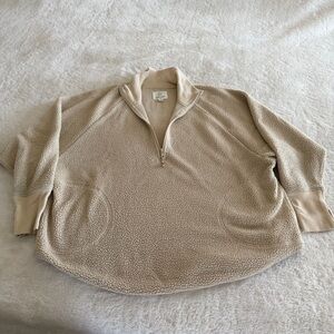 Aerie Offline Beige Sherpa Oversized Quarter Zip size Medium